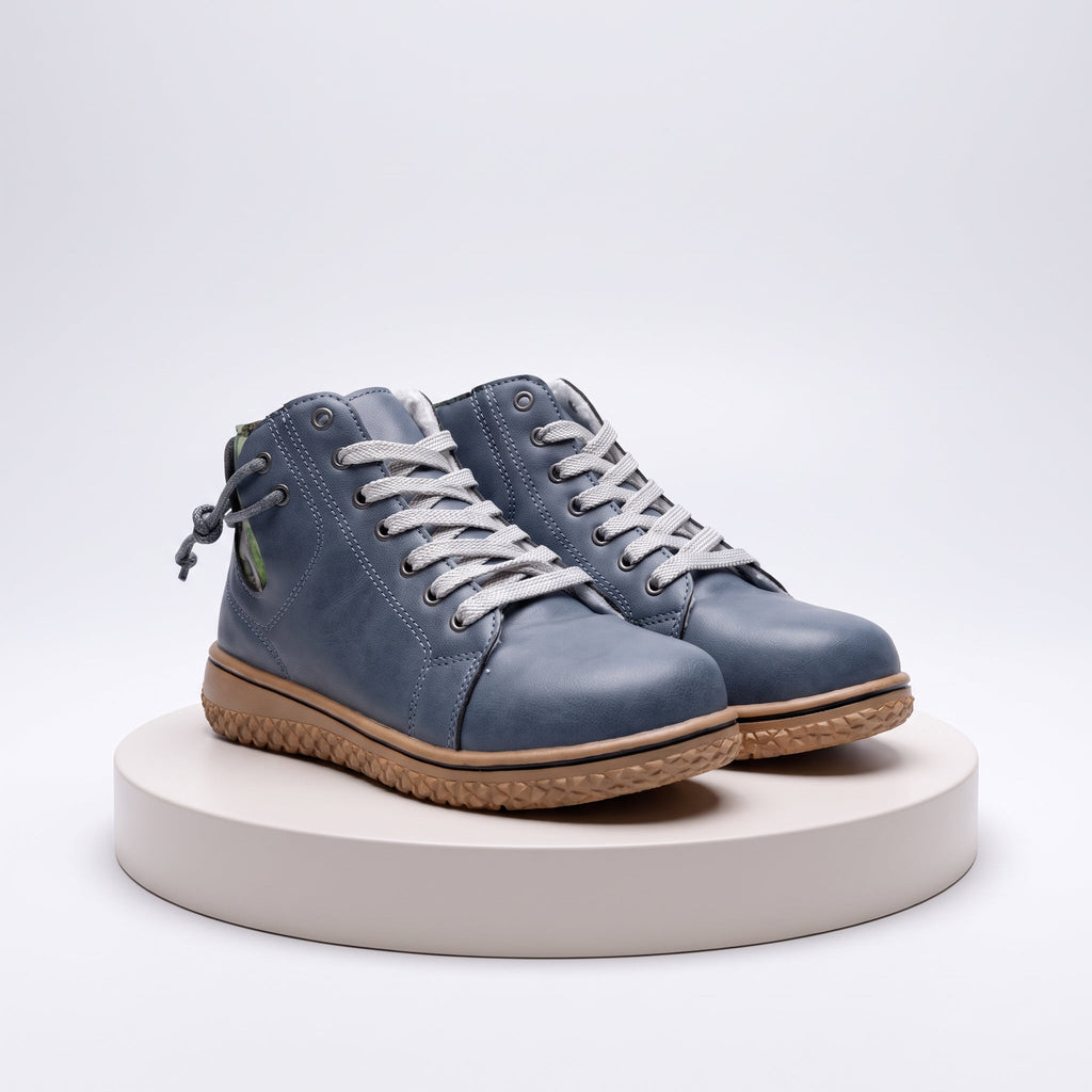 Women's Casual Ankle Boots with Lace-Up Detail - Blue