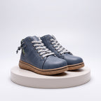 Women's Casual Ankle Boots with Lace-Up Detail - Blue