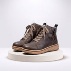 Women's Casual Ankle Boots with Lace-Up Detail - Brown