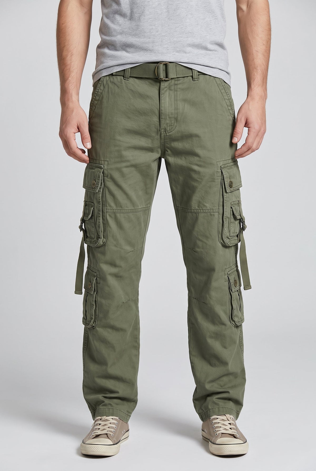 Men's Utility Cargo Pants with Belt - Army Green