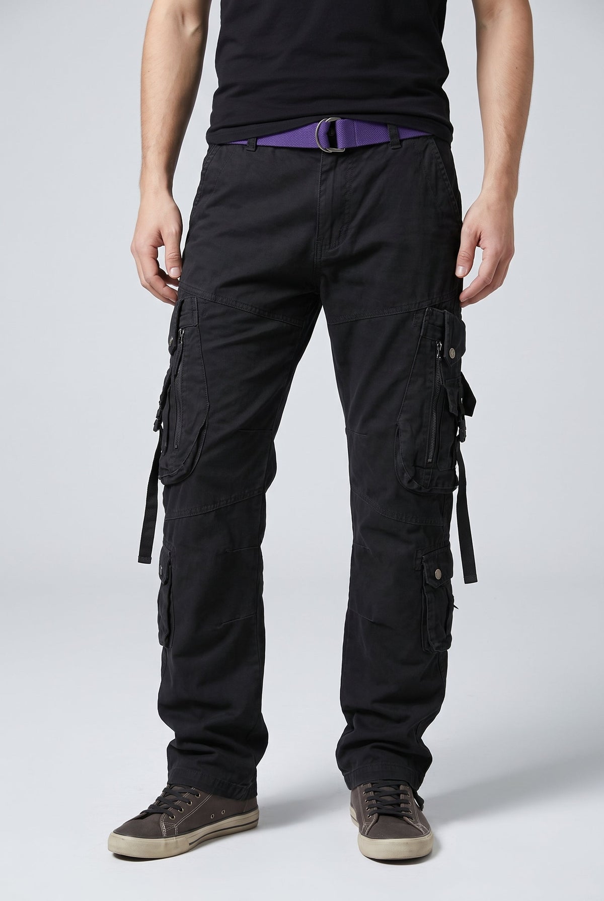 Men's Utility Cargo Pants with Belt - Black