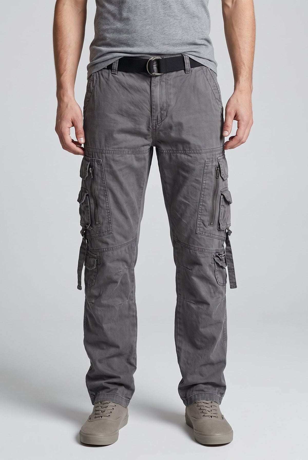 Men's Utility Cargo Pants with Belt - Gray