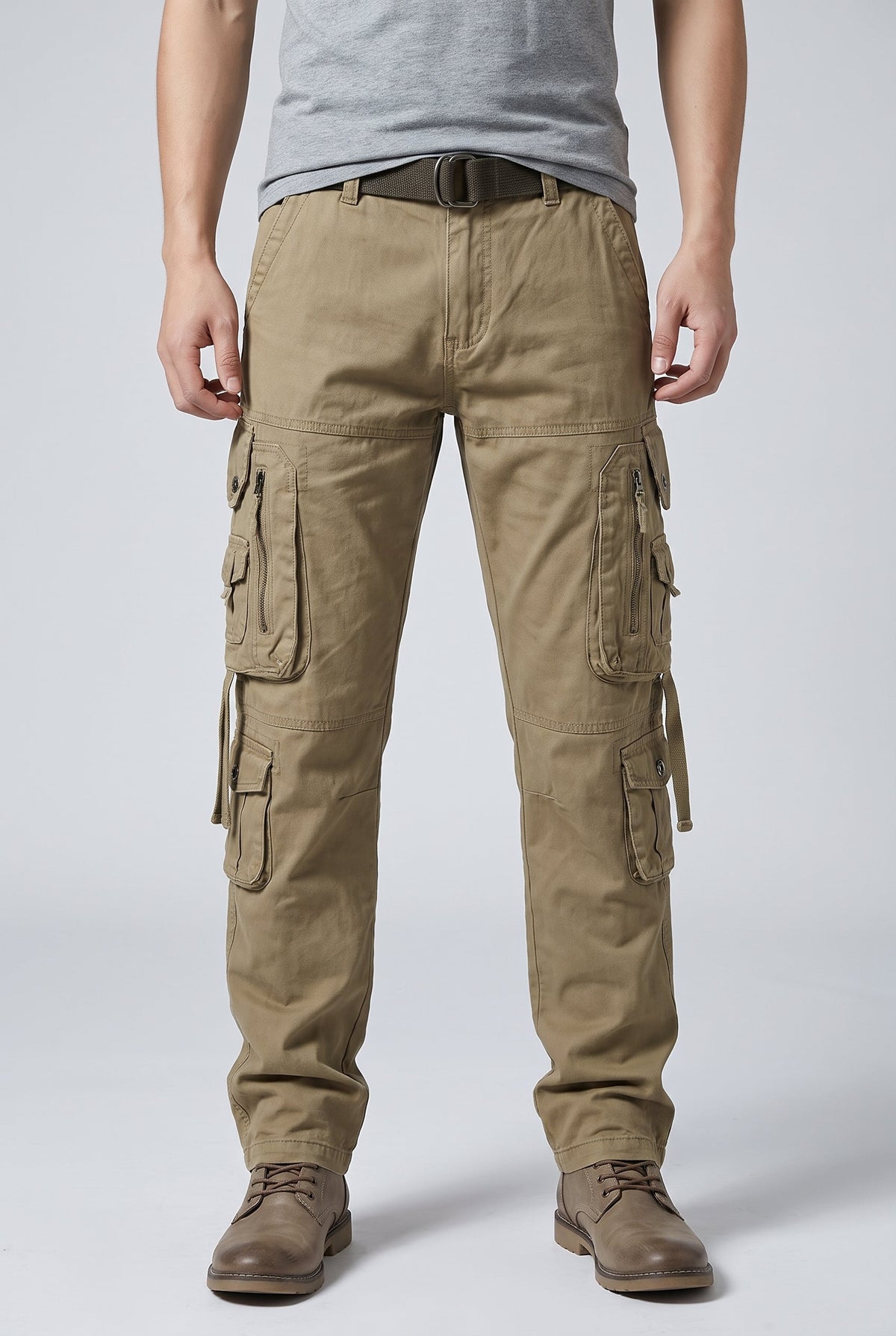 Men's Utility Cargo Pants with Belt - Khaki