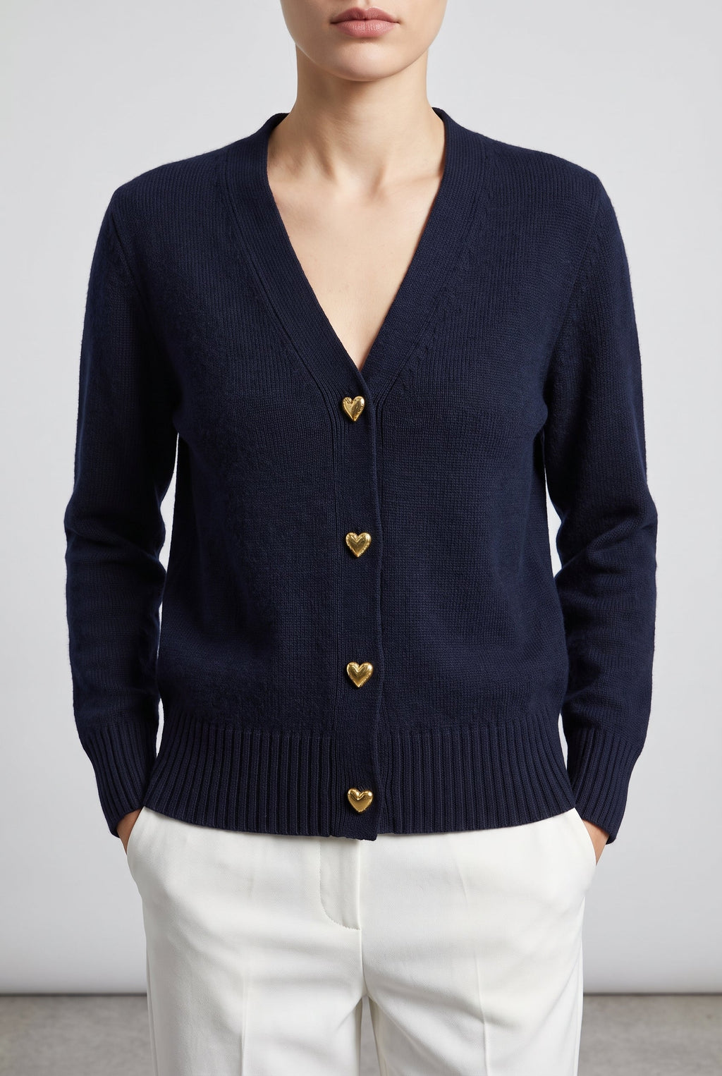 Women's Comfort Cardigan with Heart Buttons - Black