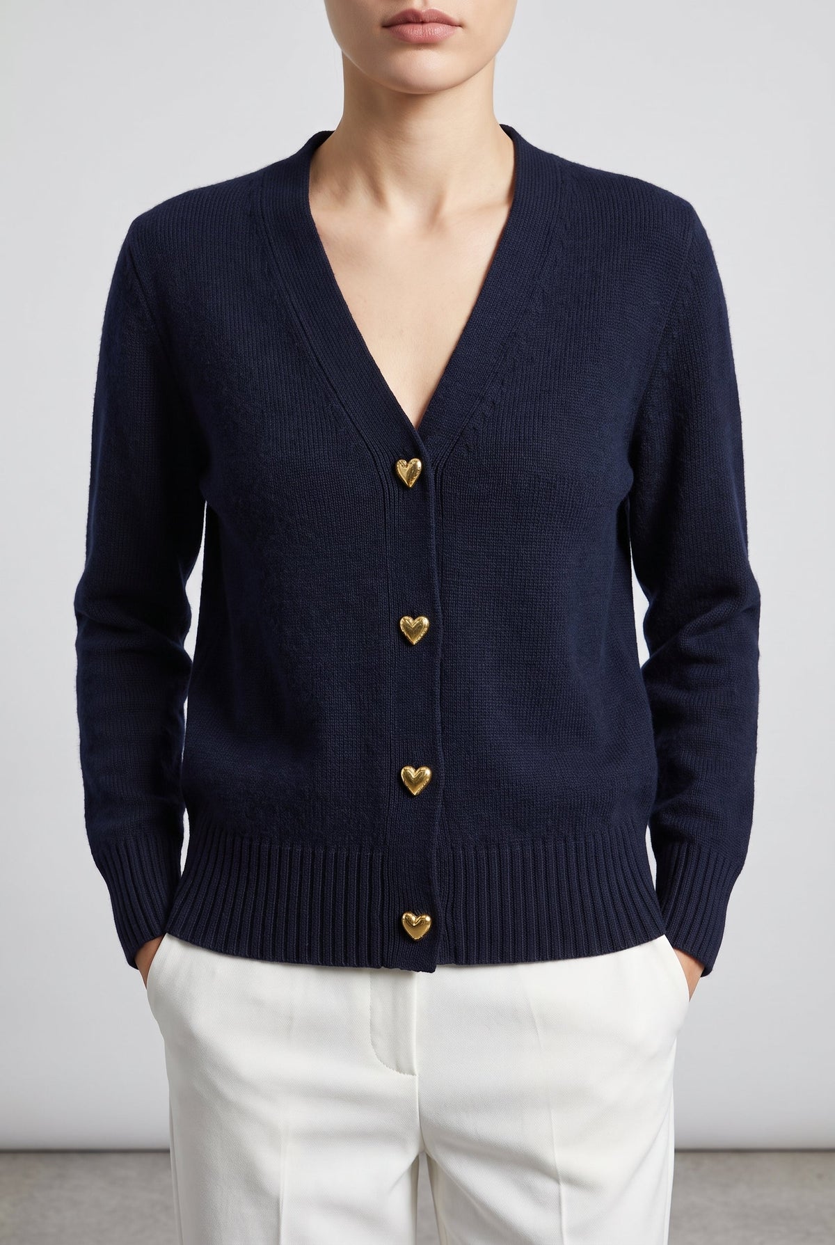 Women's Comfort Cardigan with Heart Buttons - Black