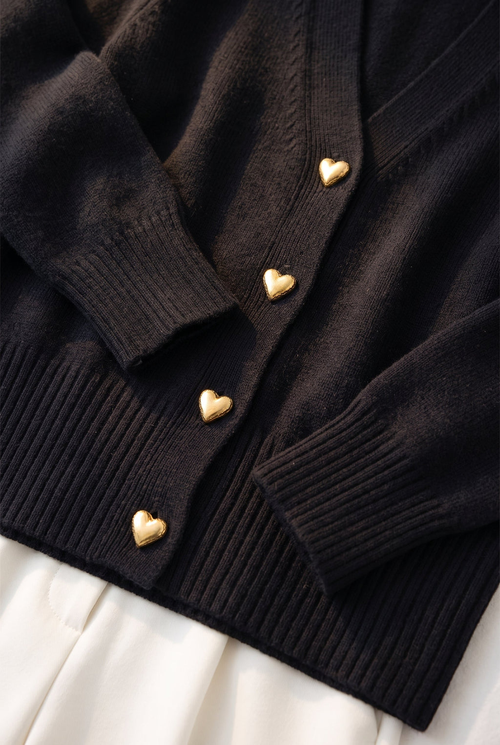 Women's Comfort Cardigan with Heart Buttons - detail closeup