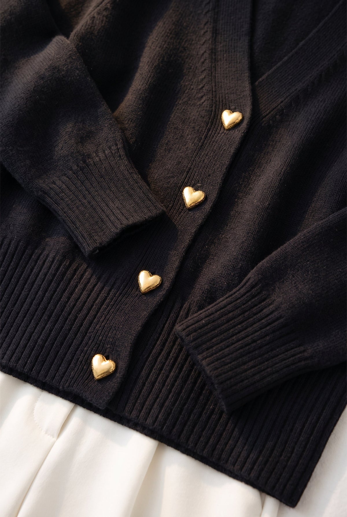 Women's Comfort Cardigan with Heart Buttons - detail closeup