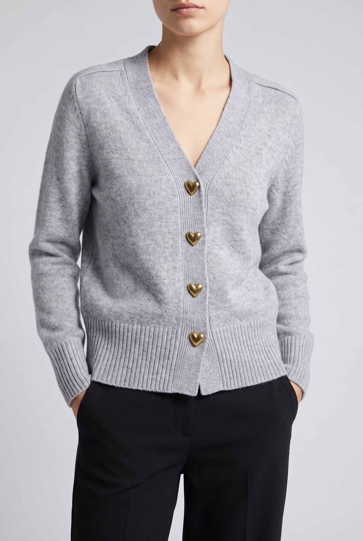 Women's Comfort Cardigan with Heart Buttons - Grey