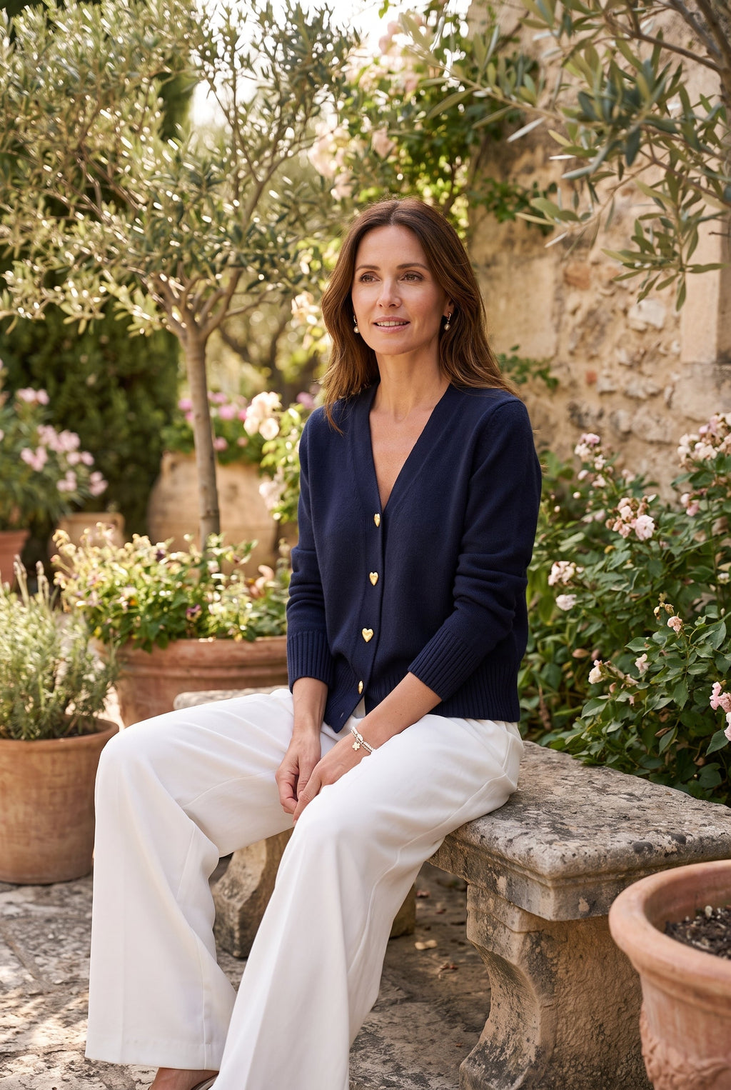 Women's Comfort Cardigan with Heart Buttons - lifestyle