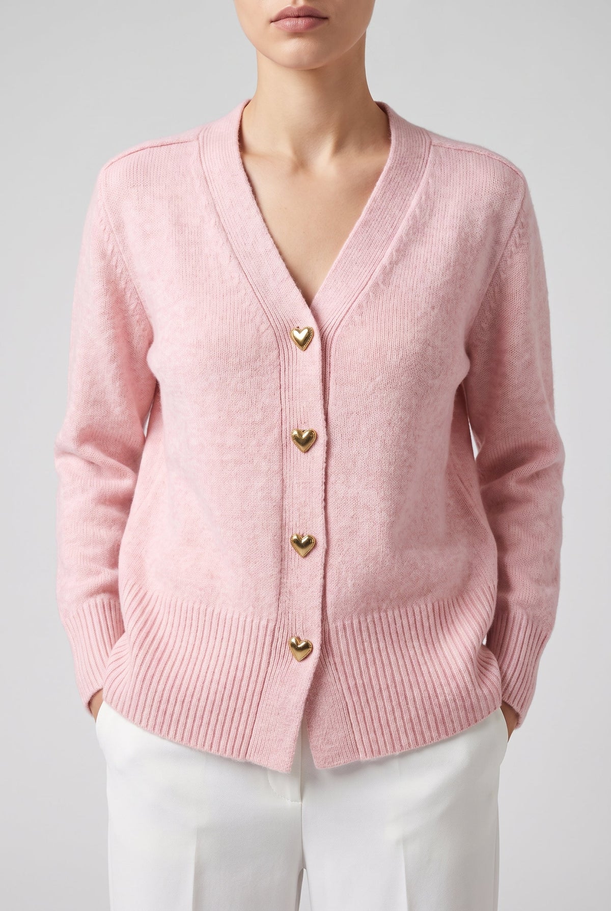 Women's Comfort Cardigan with Heart Buttons - Pink