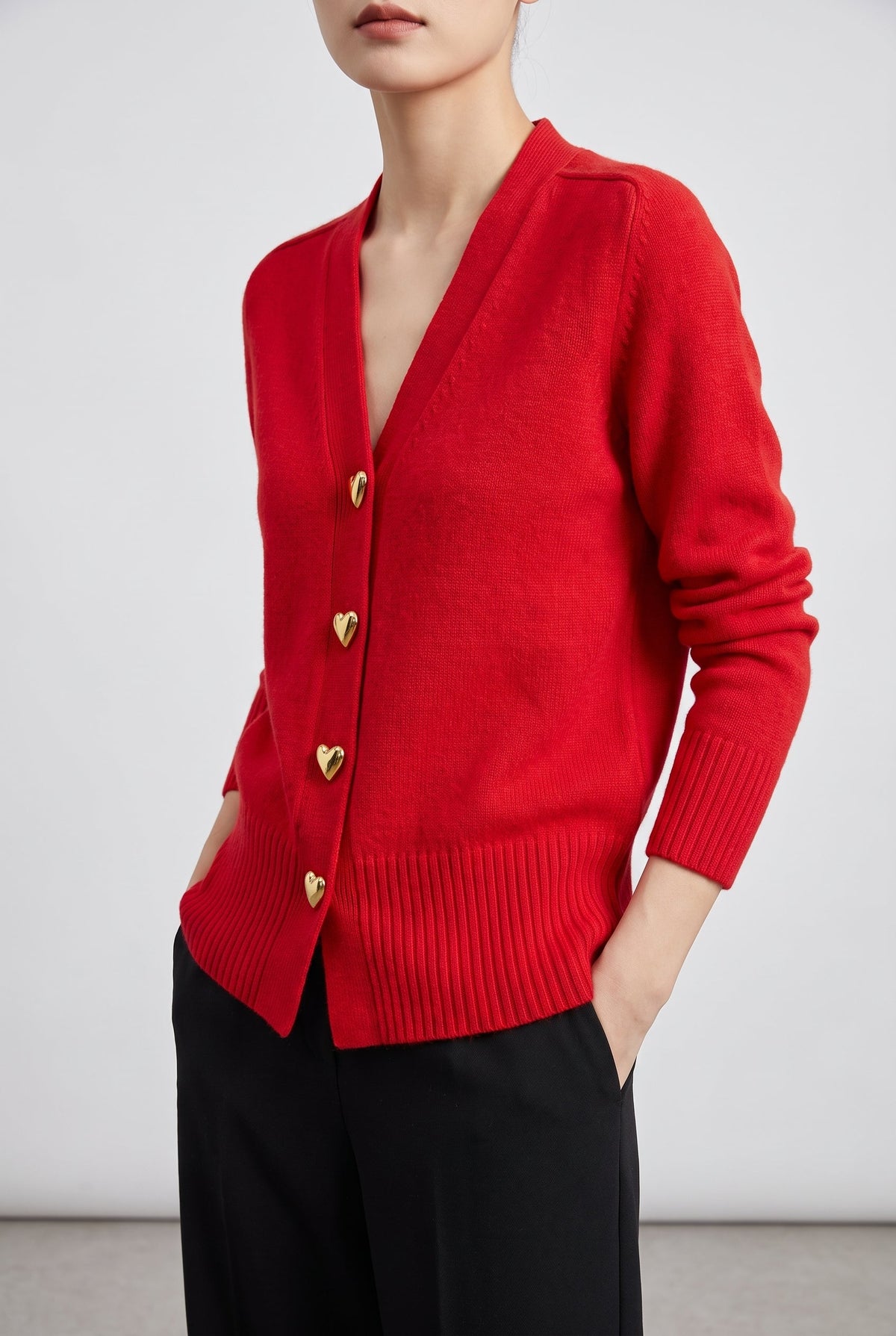 Women's Comfort Cardigan with Heart Buttons - Red