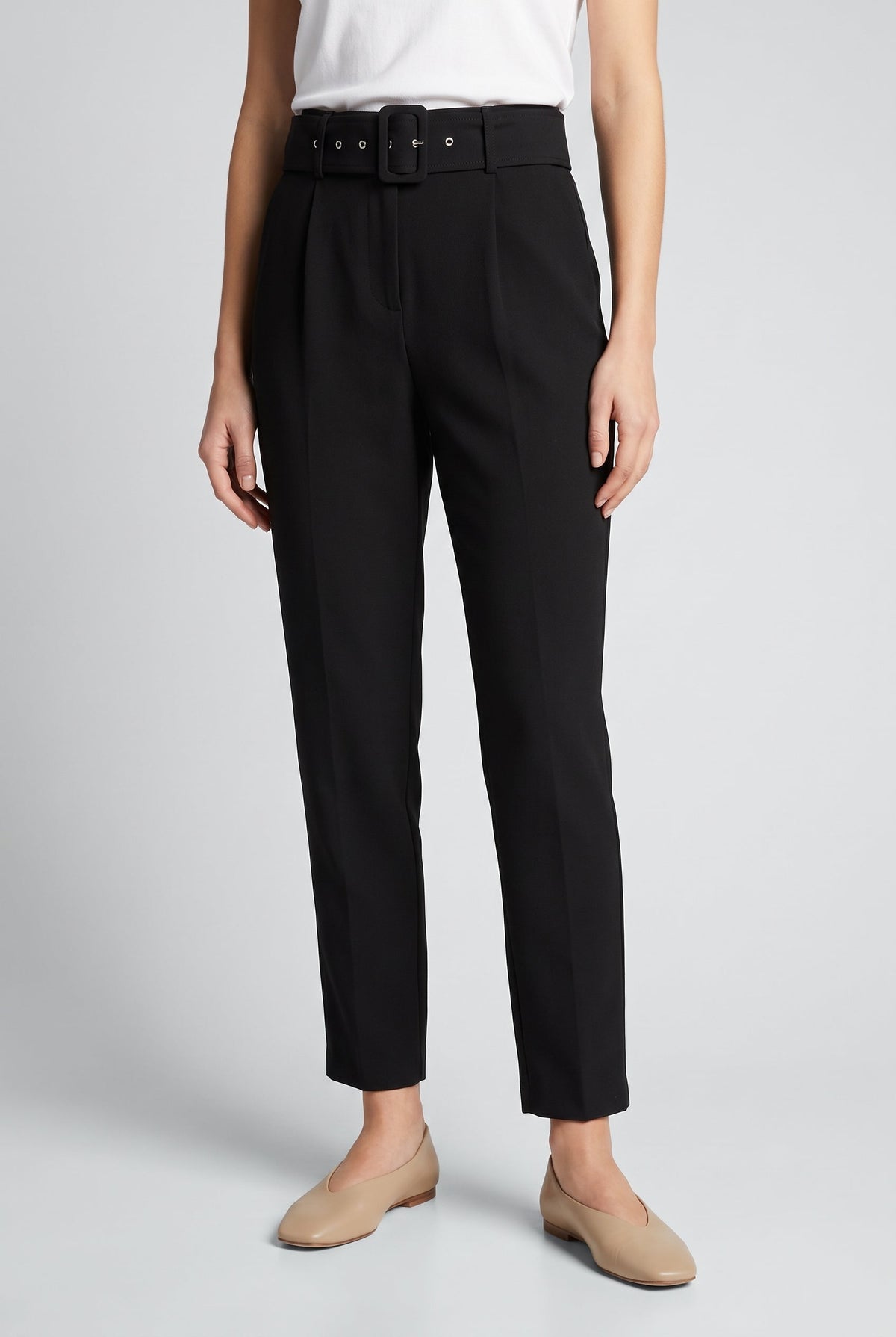 Women's High-Waist Belted Pants - Black