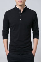 Men's Classic Long Sleeve Henley Shirt - Black
