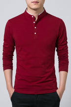 Men's Classic Long Sleeve Henley Shirt - Red