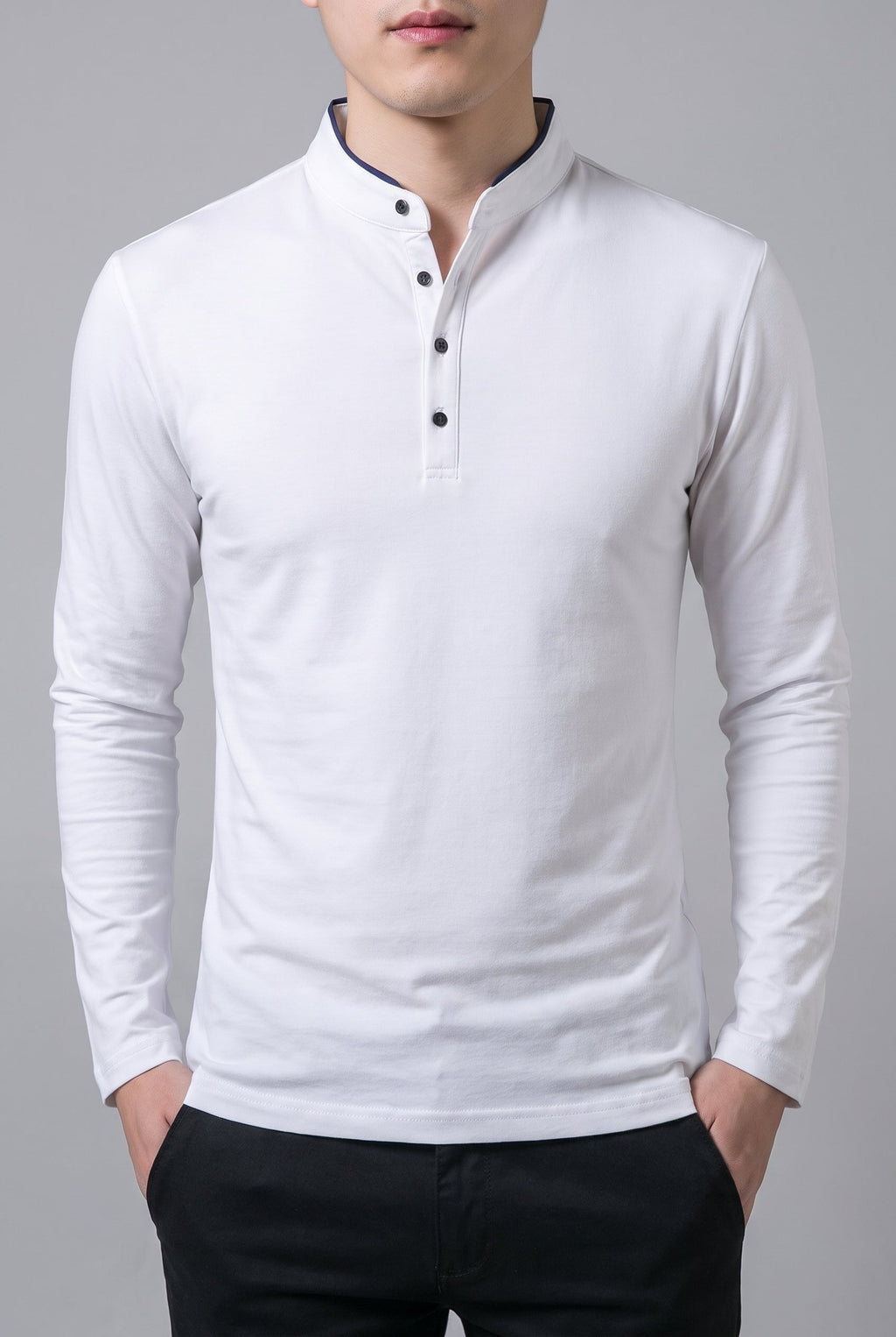 Men's Classic Long Sleeve Henley Shirt - White
