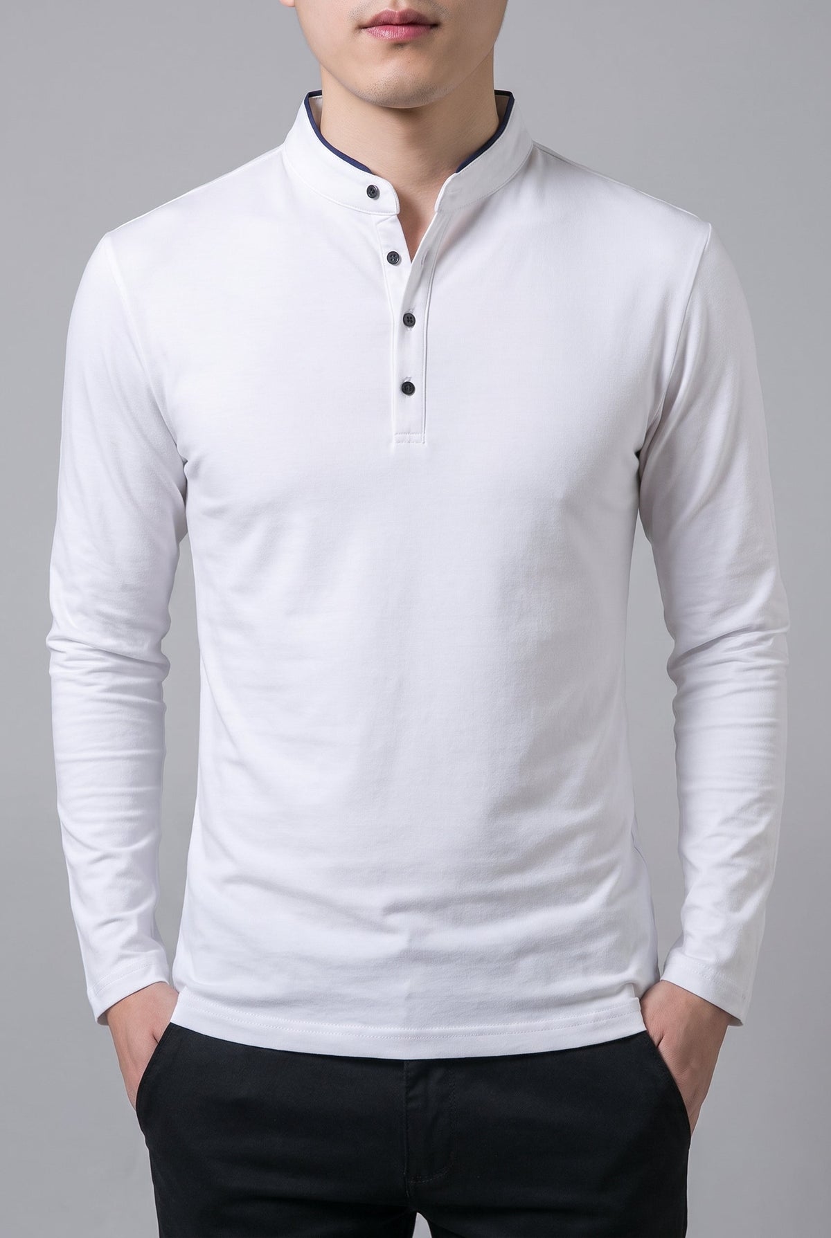Men's Classic Long Sleeve Henley Shirt - White