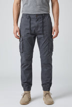 Men's Relaxed Fit Cargo Pants with Elastic Cuffs - Charcoal