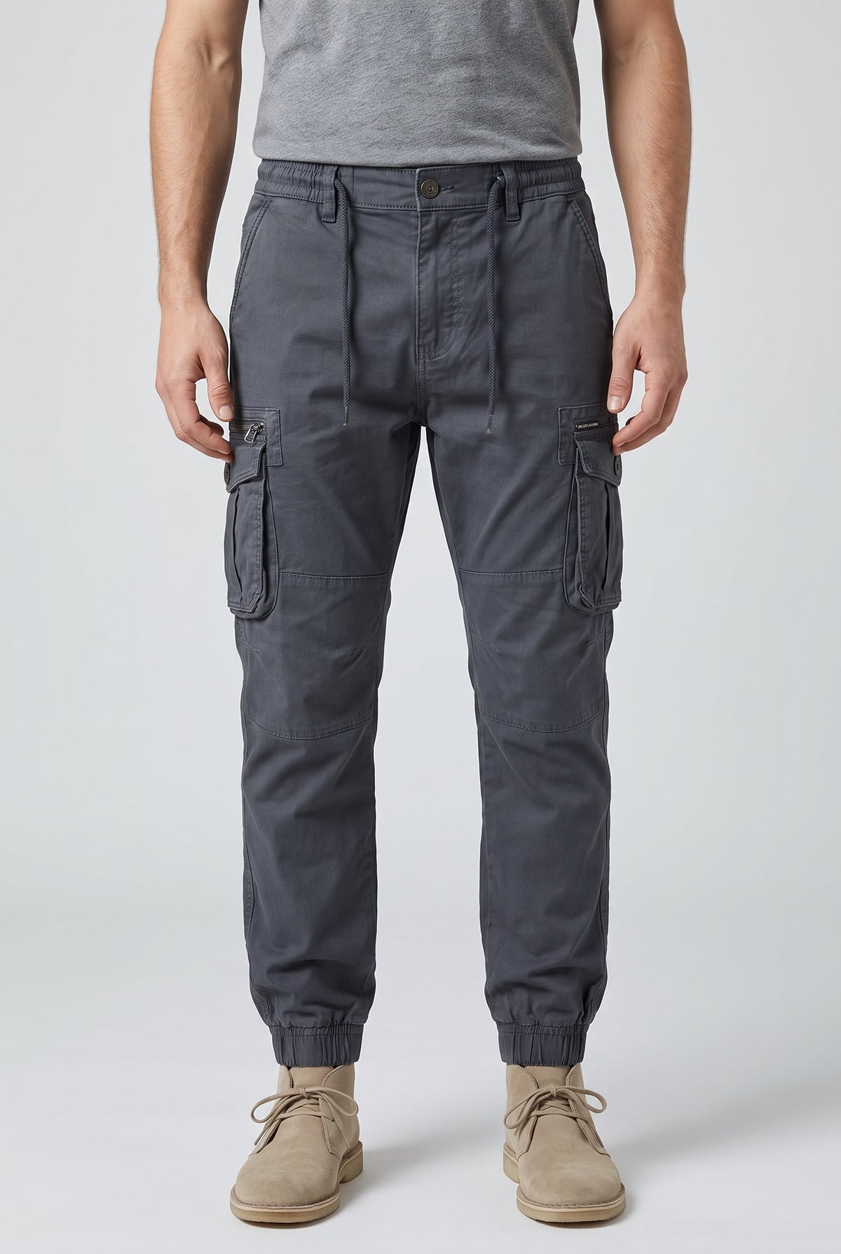 Men's Relaxed Fit Cargo Pants with Elastic Cuffs - Charcoal