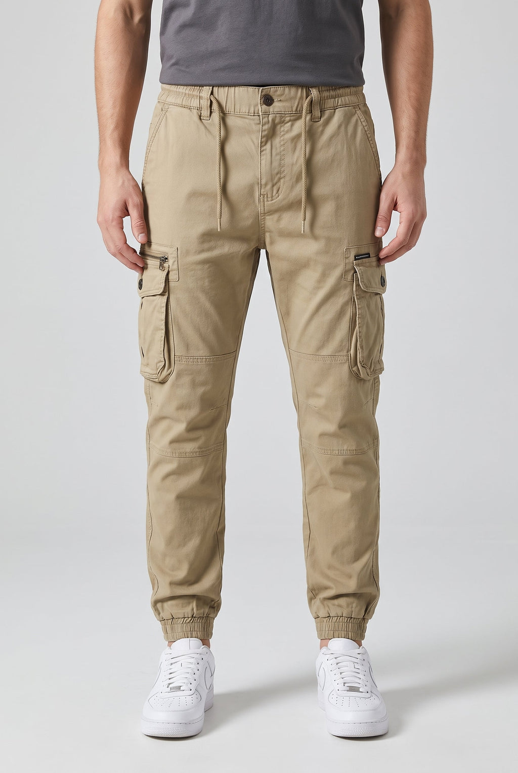 Men's Relaxed Fit Cargo Pants with Elastic Cuffs - Desert Taupe