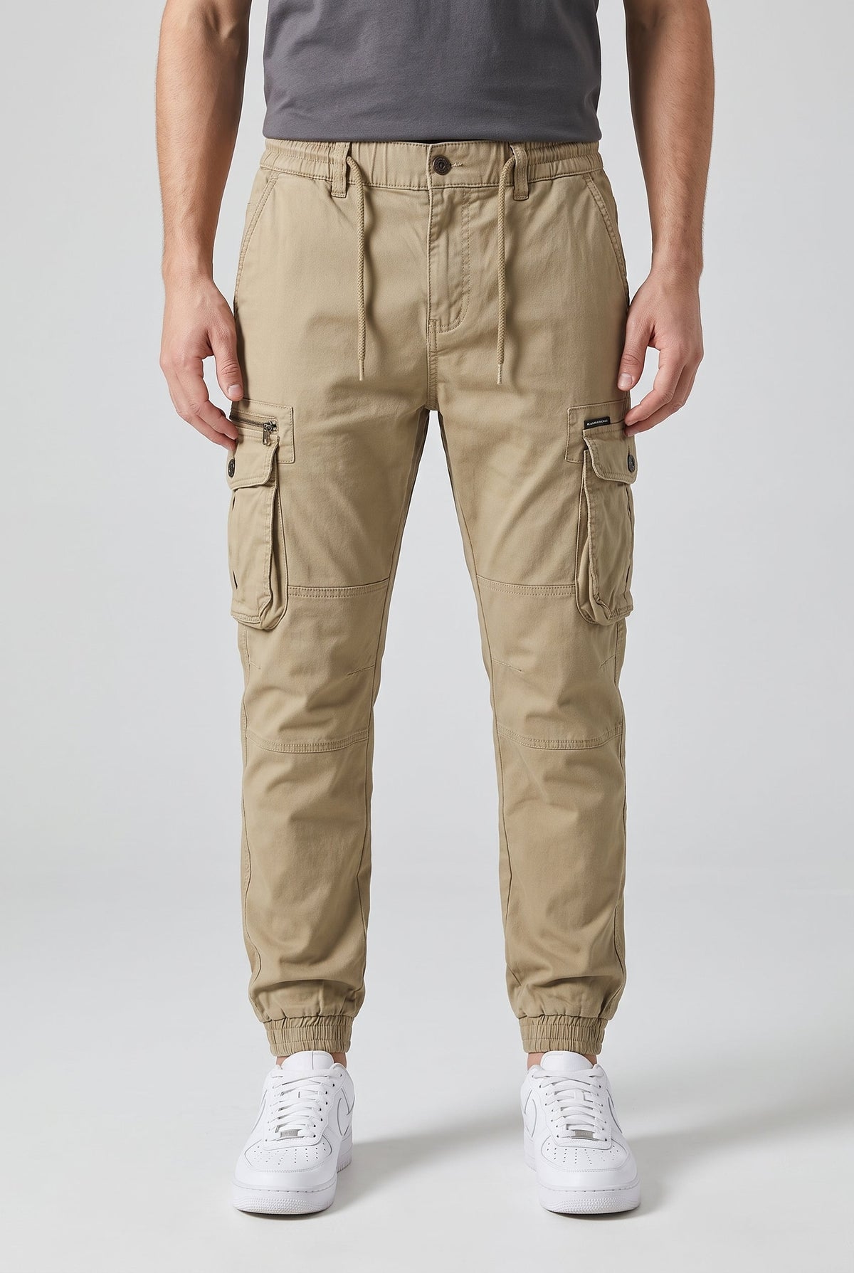 Men's Relaxed Fit Cargo Pants with Elastic Cuffs - Desert Taupe