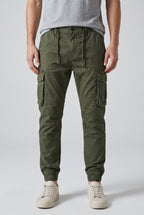 Men's Relaxed Fit Cargo Pants with Elastic Cuffs - Green
