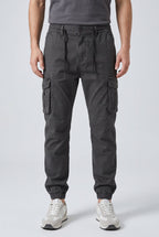 Men's Relaxed Fit Cargo Pants with Elastic Cuffs - Midnight Black
