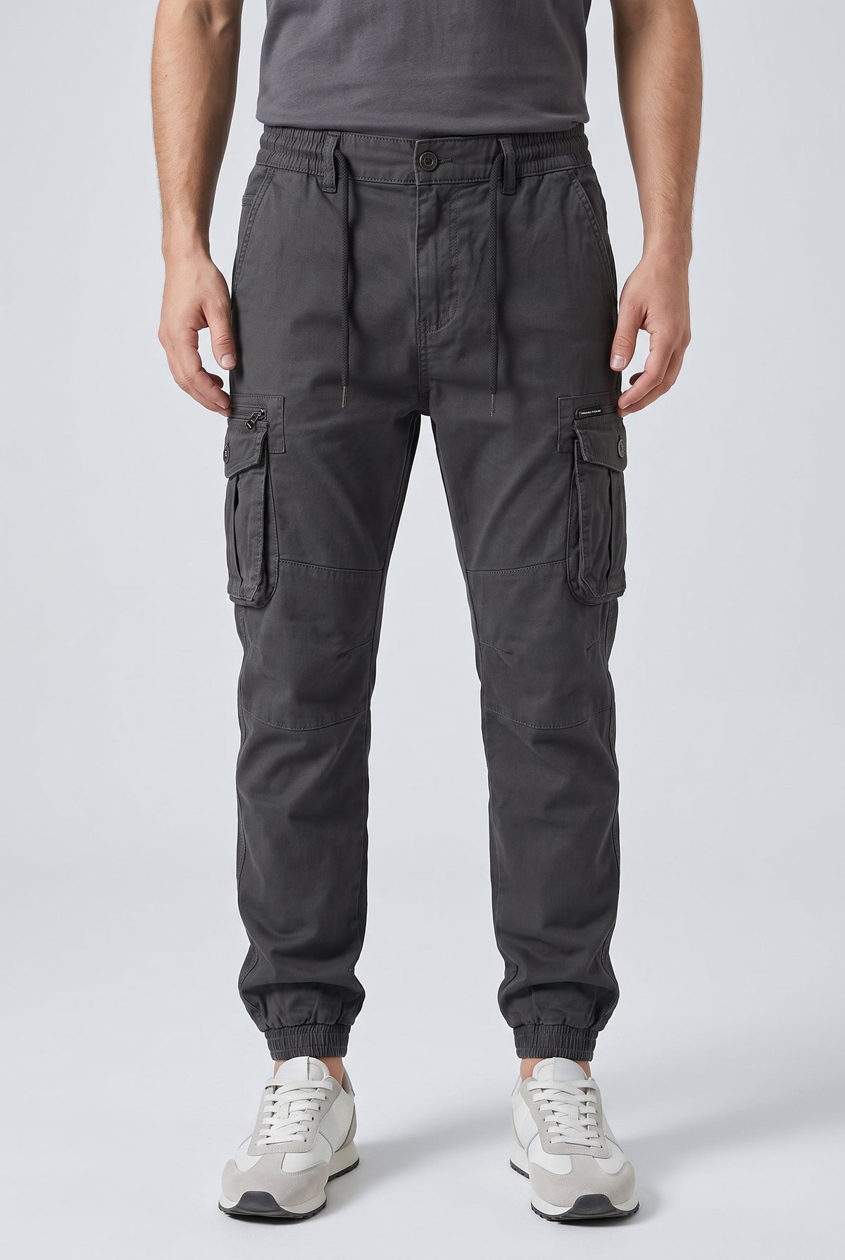 Men's Relaxed Fit Cargo Pants with Elastic Cuffs - Midnight Black
