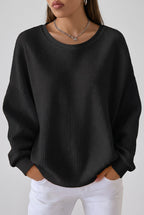 Women's Relaxed Waffle Knit Sweater - Black