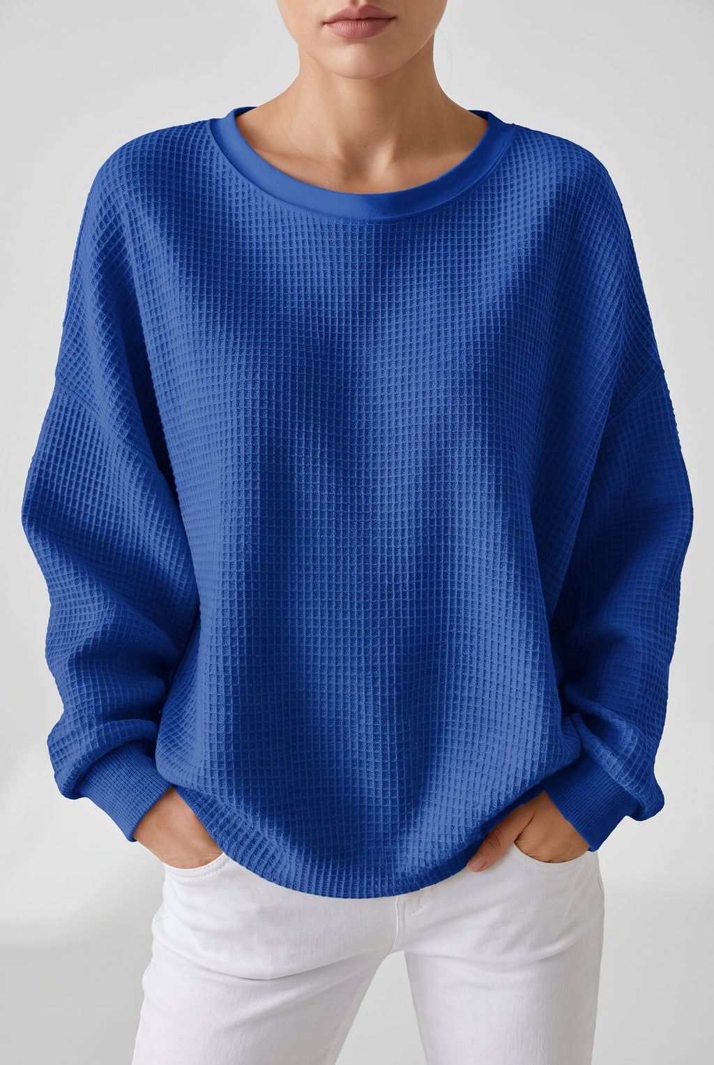 Women's Relaxed Waffle Knit Sweater - Blue