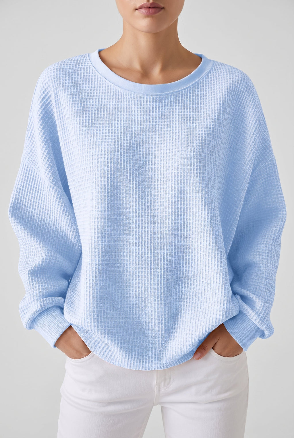 Women's Relaxed Waffle Knit Sweater - Sky Blue