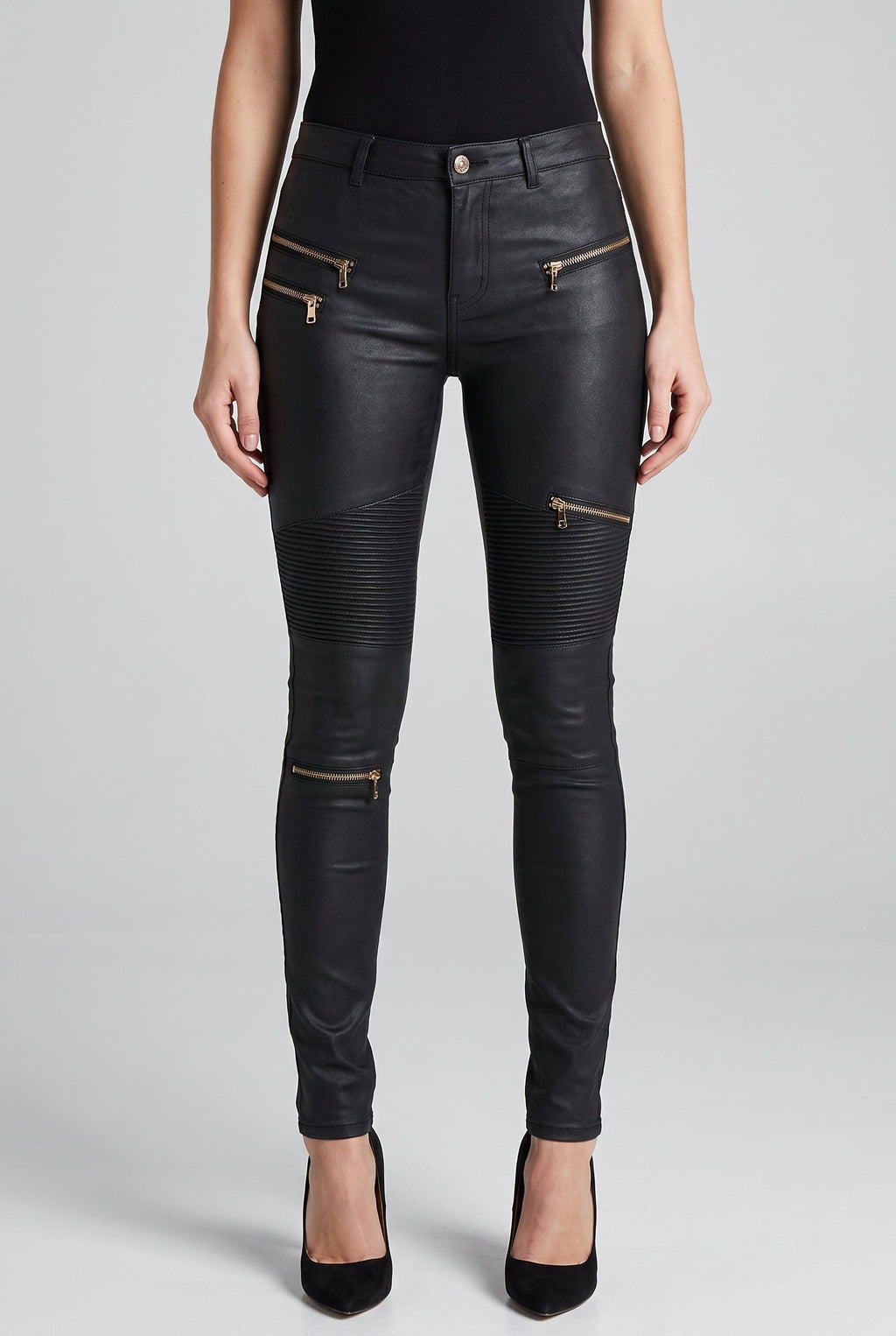 Women's Stylish Skinny Moto Jeans - Black