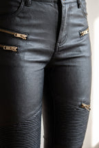 Women's Stylish Skinny Moto Jeans - detail closeup