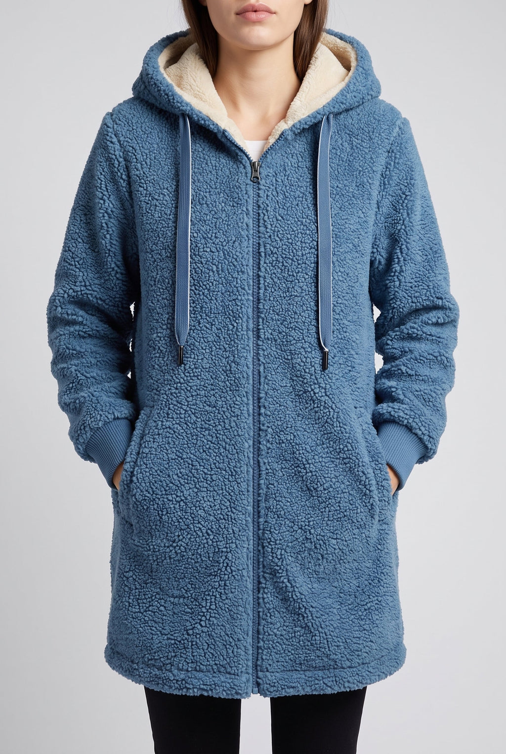 Women's Cozy Fleece Hoodie with Soft Sherpa Lining - Blue