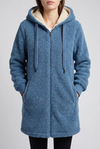 Women's Cozy Fleece Hoodie with Soft Sherpa Lining - Blue