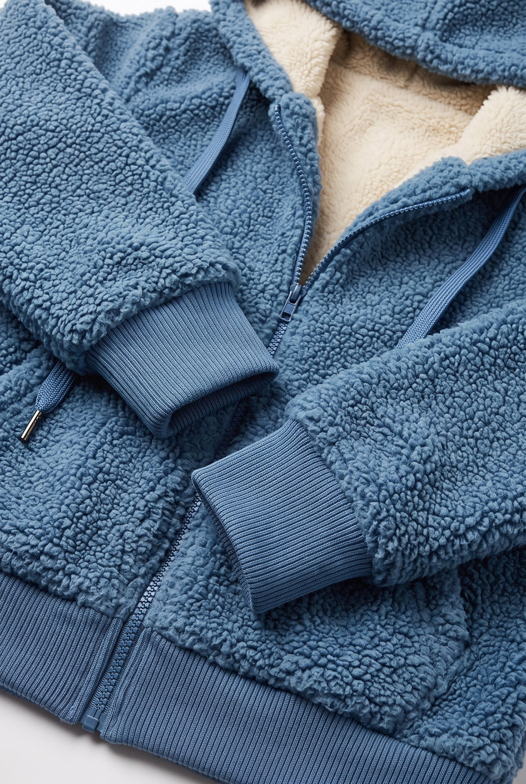 Women's Cozy Fleece Hoodie with Soft Sherpa Lining - detail closeup