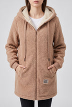 Women's Cozy Fleece Hoodie with Soft Sherpa Lining - Khaki