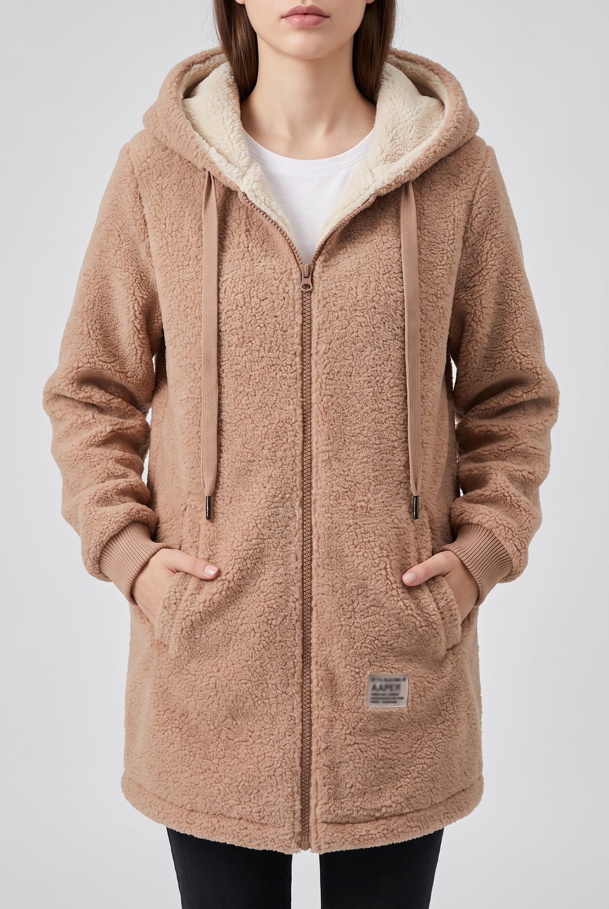 Women's Cozy Fleece Hoodie with Soft Sherpa Lining - Khaki