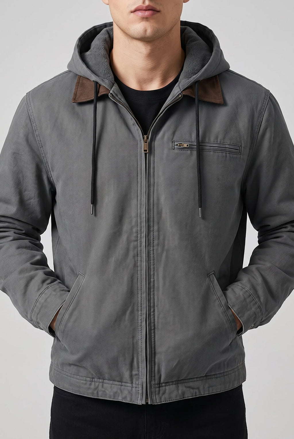 Men's Full Zip Fleece Hoodie Jacket - Gray