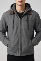 Men's Full Zip Fleece Hoodie Jacket - Gray