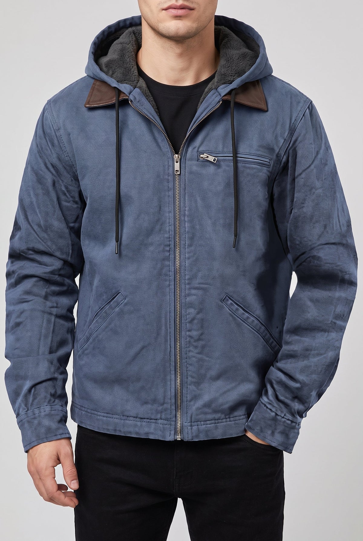 Men's Full Zip Fleece Hoodie Jacket - Navy Blue