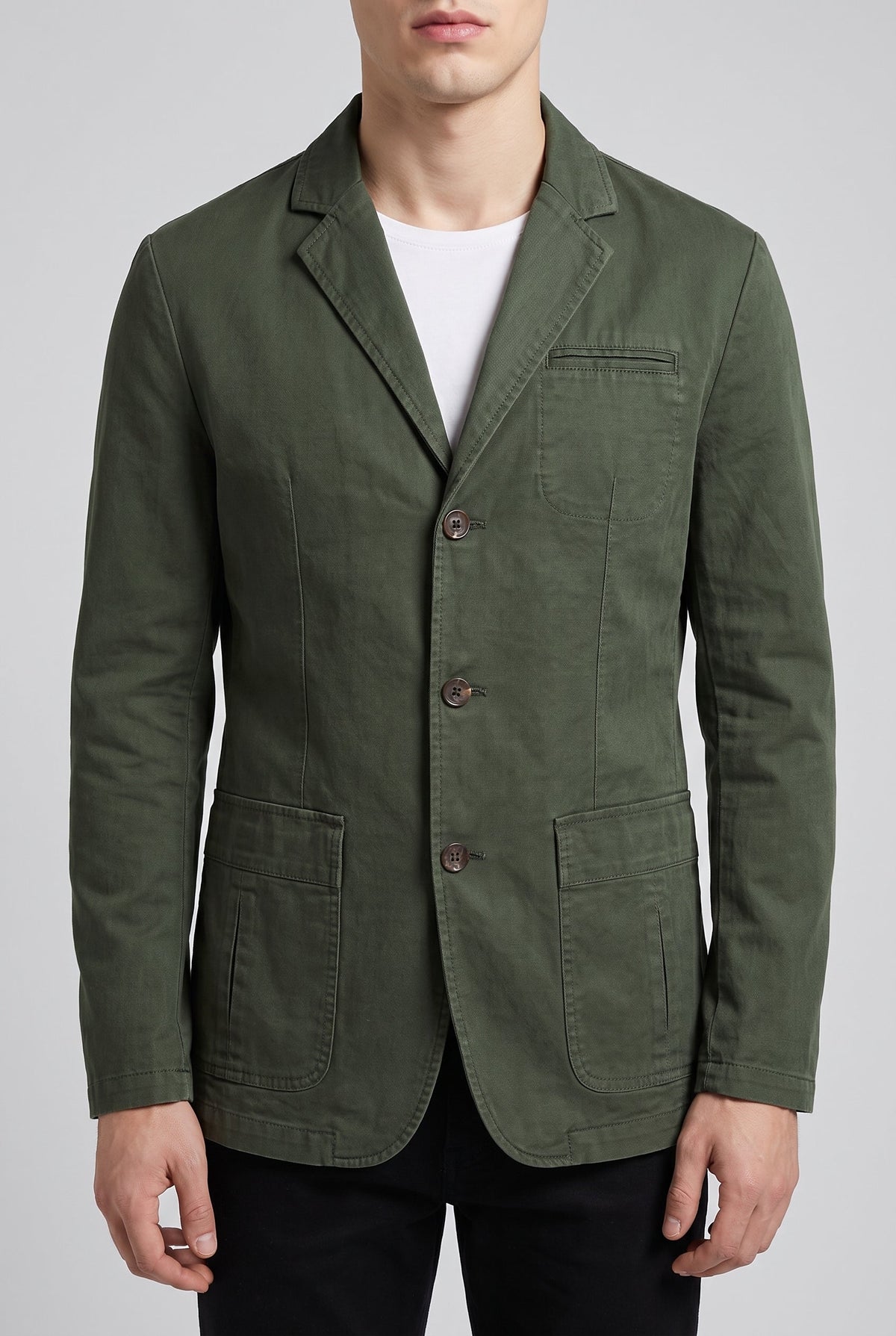 Men's Casual Blazer with Button Detail - Army Green
