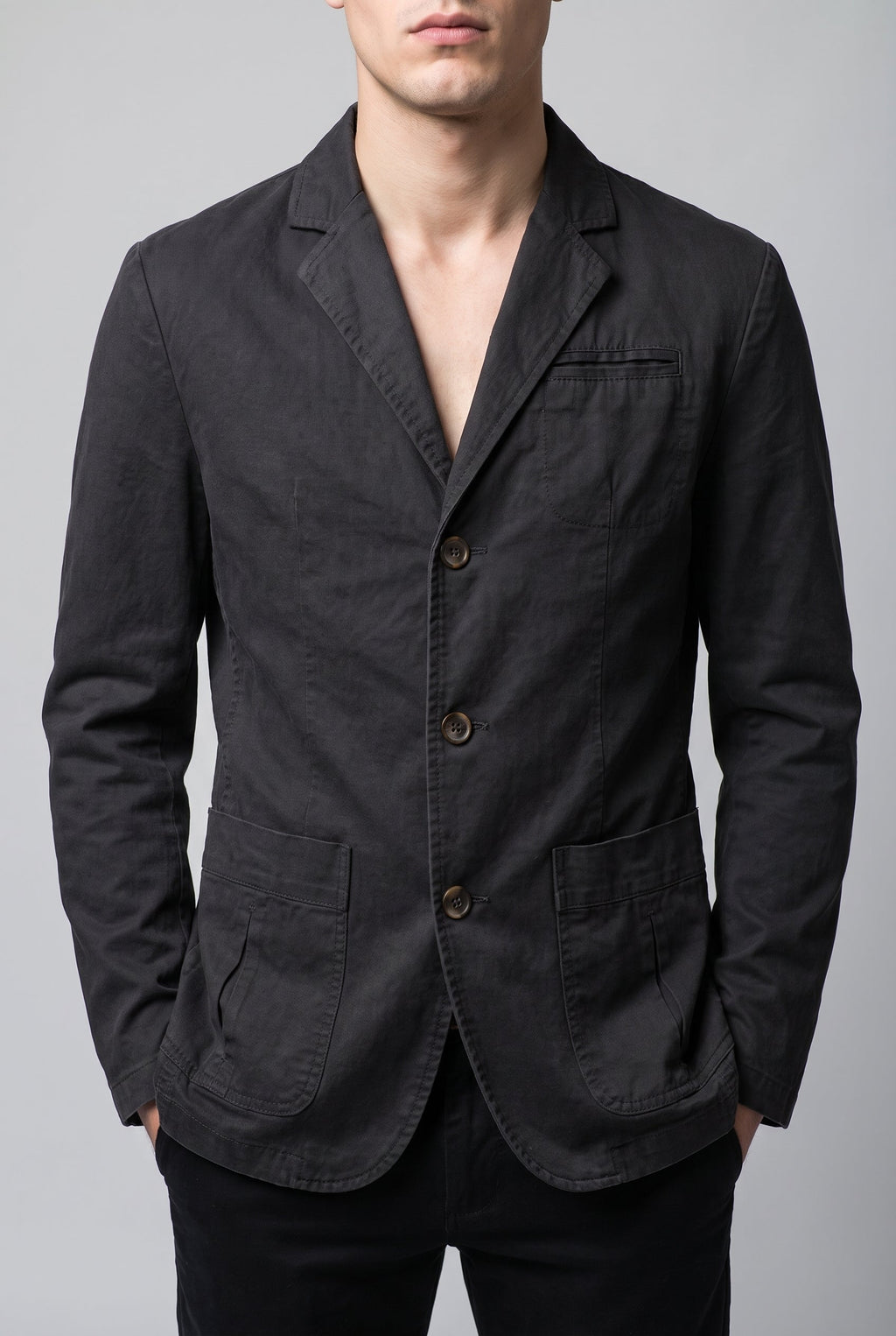 Men's Casual Blazer with Button Detail - Black