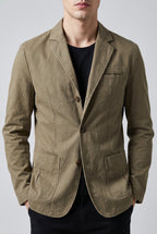 Men's Casual Blazer with Button Detail - Khaki