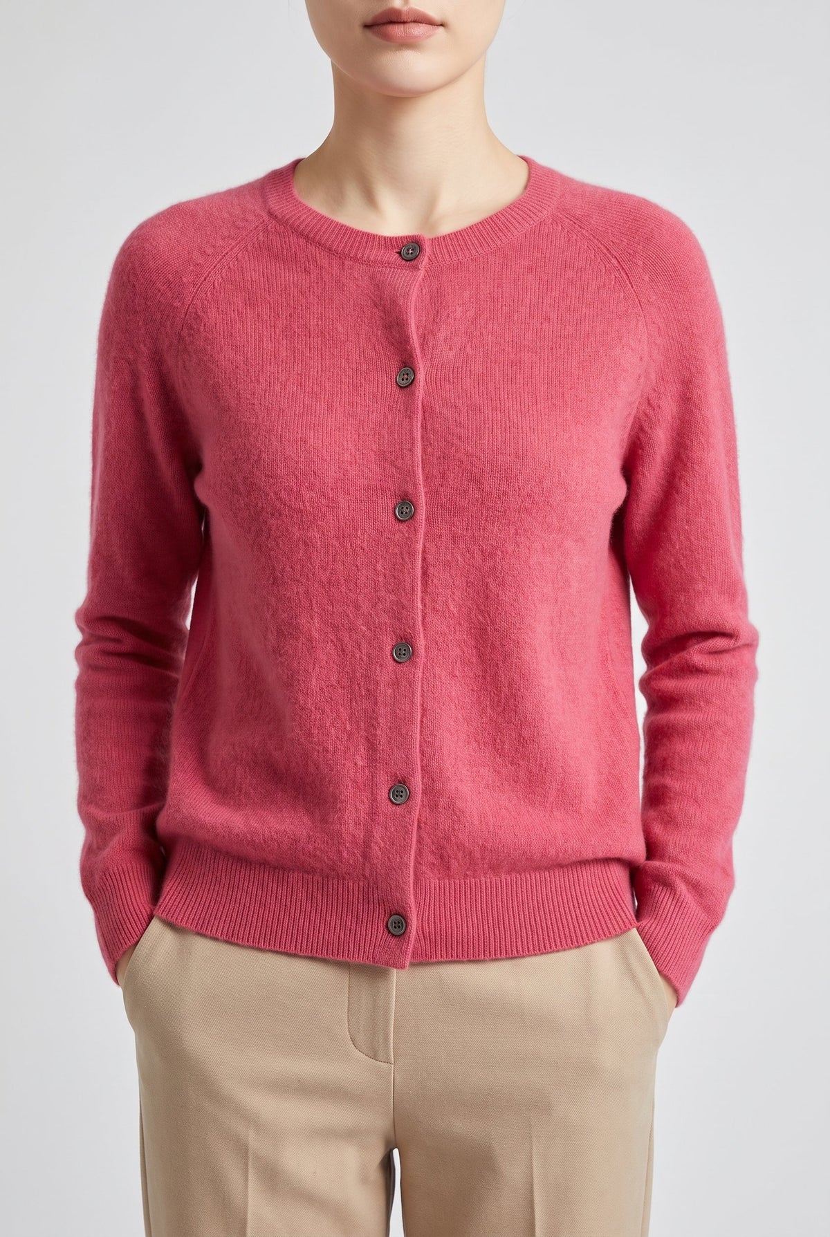 Women's Cozy Button-Up Cardigan - Dark pink