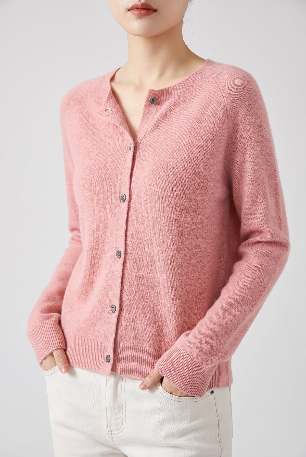 Women's Cozy Button-Up Cardigan - Light pink
