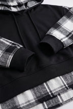 Women's Oversized Plaid Hoodie with Layered Look - detail closeup