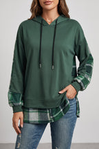 Women's Oversized Plaid Hoodie with Layered Look - Green