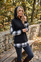 Women's Oversized Plaid Hoodie with Layered Look - lifestyle